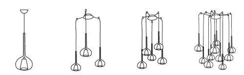 Design Leuchten Kaskaden 3-flammig und 5-flammig