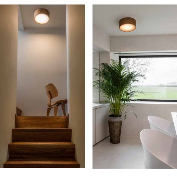 Runde LED Deckenleuchte aus Holz