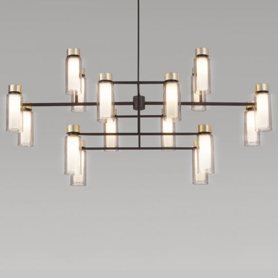 ORIENTE Elegant designer chandelier with glass tubes and brass elements