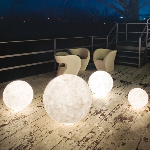 MOON garden light made of white synthetic resin