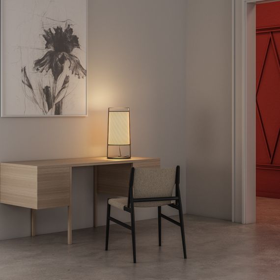 MOLACO Simple table lamp with fabric shade in white or beige with black mesh