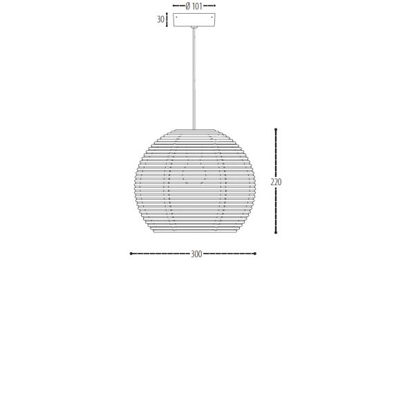 Abmessung der Rattan Leuchte 30 cm.