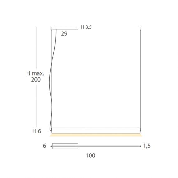 Abmessungen der 100 cm langen Leuchte.