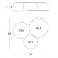 TARRO Deckenleuchte mit drei verschieden groen runden Metallschirmen Abmessungen der spanischen Designleuchte.