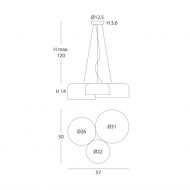 TARRO Pendelleuchte mit drei verschieden groen runden Metallschirmen Abmessungen der spanischen Designleuchte in 60 cm.