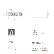 LOLO 4 Lnglicher Deckenspot aus keramischen Material Abmessungen der 4-flammigen Deckenleuchte.
