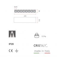 LOLO 8 Lnglicher Deckenspot aus keramischen Material Abmessungen der 8-flammigen Deckenleuchte.