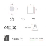 HUG SQ Wandspot aus keramischen Material Abmessung des quadratischen Wandspots.