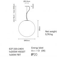 LUNAR Pendelleuchte mit rundem, weiem Glas Abmessung der extra groen Kugel-Lampe mit  60 cm.