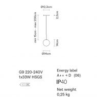 LUNAR Pendelleuchte mit rundem, weiem Glas Abmessung der mini Kugel-Lampe mit  14 cm.