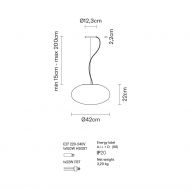 JOON Italian pendant light with opal glass Abmessung der Pendelleuchte.