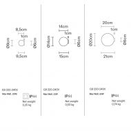 LUNAR Italienische Wandleuchte mit Opalkugel Abmessung der kleinen Variante mit G9 Sockel und IP44.