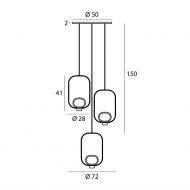 FILIPA 3-flammige Design-Hngeleuchte Abmessungen der 3er Kaskade.