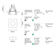 LUI Einbaustrahler mit quadratischem Klarglas Abmessung der Einbauleuchte mit Glas Diffusor.