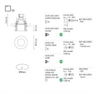 ELI Einbaustrahler mit Kristallglas Abmessung der Einbauleuchte mit Glas Diffusor.