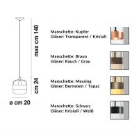 FUTURA Kleine Glas-Hngeleuchte Abmessungen der Hngeleuchten.