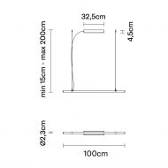 SUSPENDED Moderne LED Hngeleuchte Abmessung der Hngeleuchte mit einem 1 Meter.
