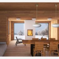 DAPHNE rod pendant light made of large, oval glass Schlicht-klassische Stab-Hngeleuchte mit Halterung in Messing.