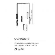 EXCALIBUR Exklusive 6er Kaskaden-Leuchte aus italienischer Manufaktur Abmessungen des italienisches Lampenpendels.