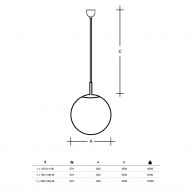 OPTIMO spherical glass pendant light with rod holder Abmessungen der kugelfrmigen Pendelleuchte.