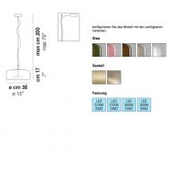 JUBE Zeitlose groe LED Glaspendelleuchte aus Italien Abmessungen und Glasfarben der Leuchte.