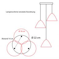 Deckenbaldachin mit drei Auslssen Versetzte Anordnung der Lampenschirme.