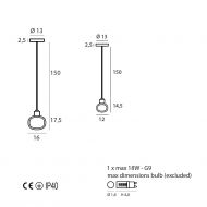 NABILA Kleine Glas-Pendelleuchte Abmessungen der kleinen Pendelleuchte.