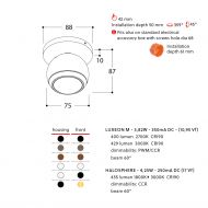 BERRIER Hochwertiger LED Deckenstahler Abmessung und Lumen der Designleuchte.