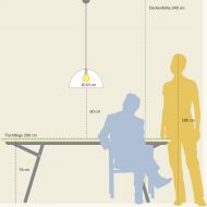 AMEDEO Halbkugel Pendelleuchte mit Blattsilber, Blattgold oder Kupfer Grenverhltnis von Lampe zu Esstisch.