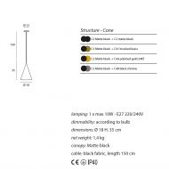 GORDON Italienische Pendelleuchte mit konischem Schirm Abmessungen der Pendelleuchten 18 cm.