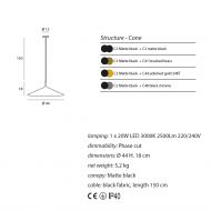 GORDON Groe italienische Pendelleuchte mit konischem Schirm Abmessungen der Pendelleuchten.