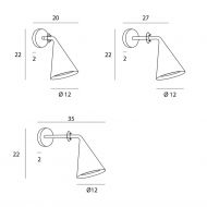 GORDON Italienische Wandleuchte mit beweglichem Schirm Abmessungen der Wandleuchten im berblick.