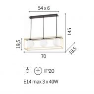 LORETTO 3-flamm. Hngeleuchte mit Kugelglas und Messing Abmessung der modernen Esstischleuchte.