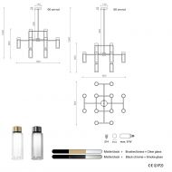 OSMAN Moderner Italienischer Kronleuchter 12 flammig mit Messing und Glasrohr Abmessungen des opulenten Designleuchters.