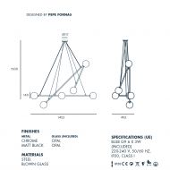 DAVOS 6-flam. Design H�ngeleuchte Abmessung der 6-flam. Design H�ngeleuchte.