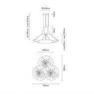 ESTRELL Extravagante Pendelleuchte Abmessungen der Leuchte in 3x 60 cm.
