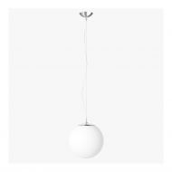ONA Weie Kugelglas Pendelleuchte mit Stahlseil-Aufhngung Pendellampe mit Aufhngung aus Chrom.