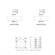 FLUO WIDE Narrow LED pendant light Abmessung und Lux der Linienleuchte.