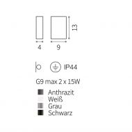 TORAN Schmale Auen-Wandleuchte 2-flammig Abmessung der modernen Wand-Auenleuchte.