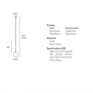 ZASA Pendelleuchte mit kleinem Kugelglas Abmessungen der kleine Pendelleuchte.