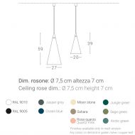 JEENA Moderne Pendelleuchte mit spitzem Kegelschirm Abmessung der farbigen Pendelleuchten JEENA.