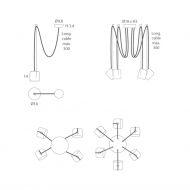 PAULO Schwarze Pendelleuchte mit 1 bis 6 justierbaren Spots Abmessungen und Anordnung der Spots.