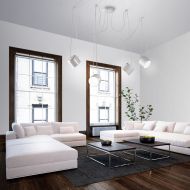 PAULO Schwarze Pendelleuchte mit 1 bis 6 justierbaren Spots Flexible Lichtanordnung am Wohnzimmertisch und Sofa.