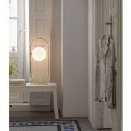 ABBACUS High table lamp in matt gold Stehleuchte im Art Deco Stil mit Opalglas.