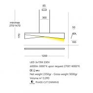 KAMI Innovative design pendant light Abmessung der 120 cm langen Hngeleuchte.