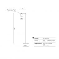 DAVOS Modern design floor lamp with glass globe Abmessung der modernen Design Stehleuchte