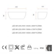 SOFFA LED Halbrunde Wandleuchte aus Leichtbeton Abmessung der Beton Wandleuchte mit LED Modulen.