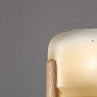 SATA Hochwertige Design Tischleuchte Ausfhrung Esche natur und Leuchtenglas Bernsteinfarben