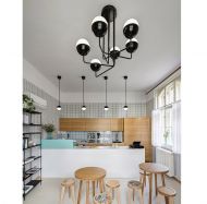 ESTELLE Kugelglas Pendelleuchte Passende Deckenleuchte 6-flammig, Schwarz.