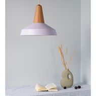 EIKON CIRCUS Large pendant light made of wood and metal Geometrischer Lampenschirm in pastellen Lavendel.